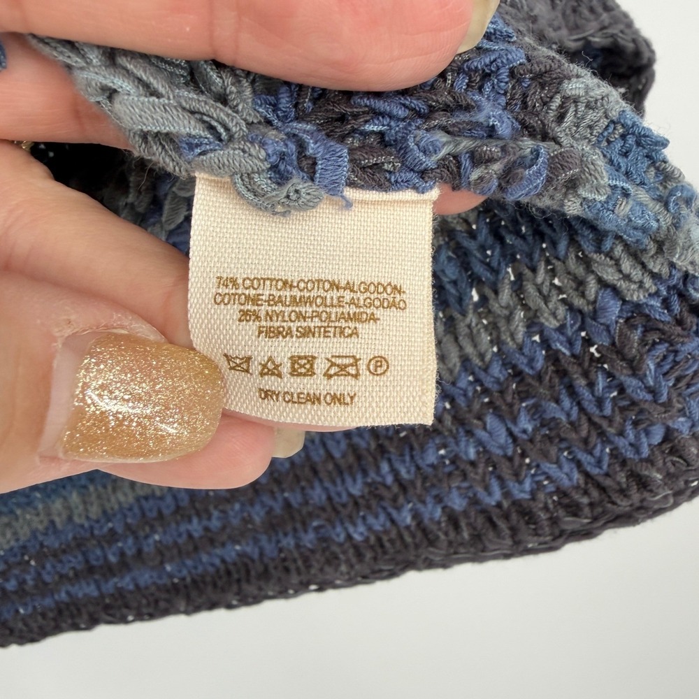 Free People Striped Knit Pullover Sweater Long Sleeve Blue Grey M Slouchy Boho‎ - Picture 5 of 5